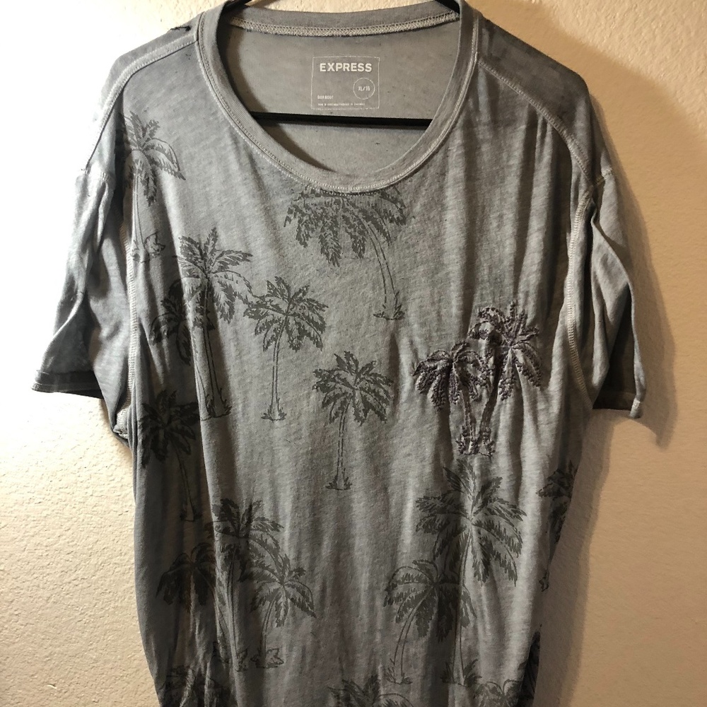 EXPRESS MEN'S XL BURNOUT LOGO T-SHIRT GRAY BLUE !!